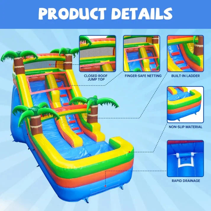 14 FT GOOSH Tropical Paradise Commercial-Grade Inflatable Water Slide with Splash Pool – Fun Palm Tree Design for Kids & Adults