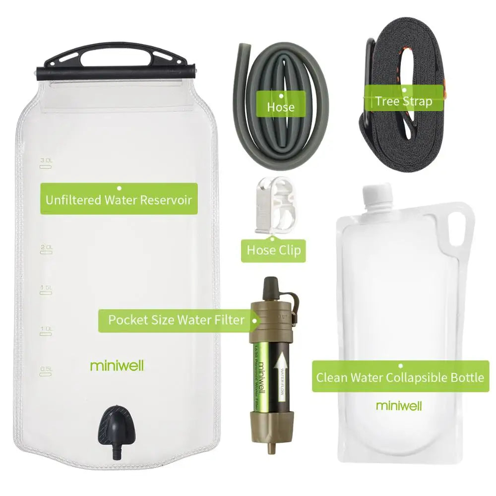Miniwell Outdoor Gravity Water Filter System for Hiking, Camping, Survival and Travel