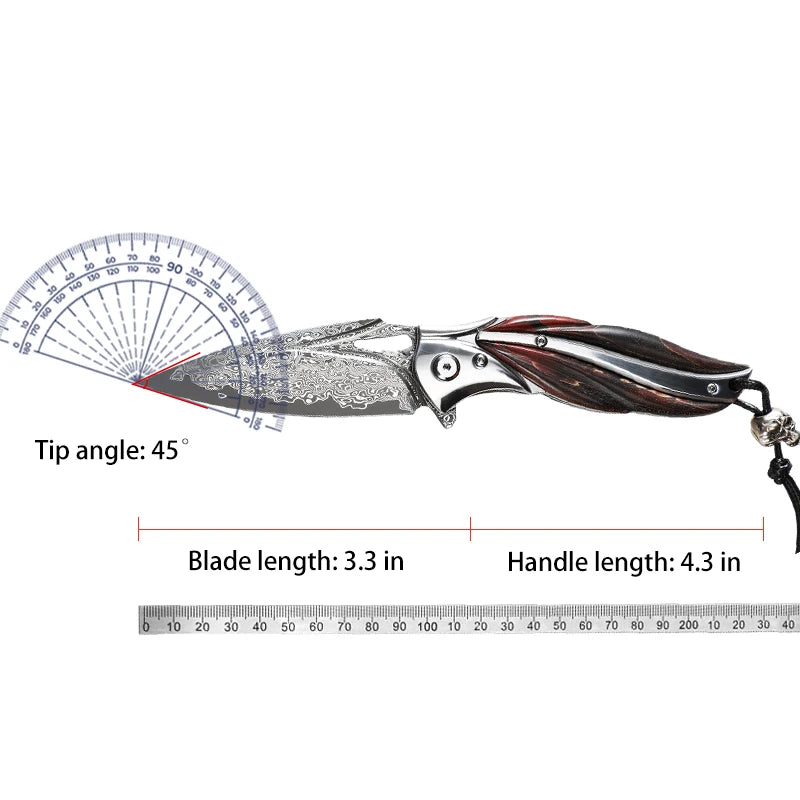 Canivete de aço de Damasco de alta qualidade, canivete EDC para homem, caça ao ar livre, canivete dobrável para campismo