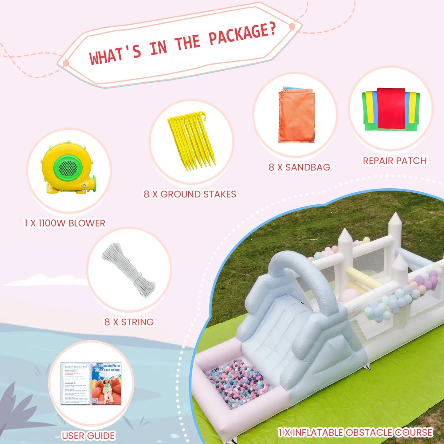 Inflatable Macaroon PVC Water Sildes Ball Pool for Children Jungle Gym Water Play Equipment With 1100W Air Blower