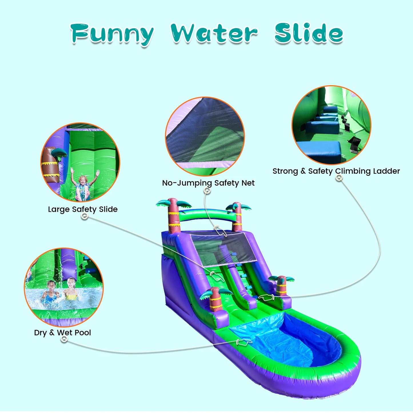 Children's Playground Inflatable water slide, Commercial Bounce House with Water Slide PVC and a 1100W Air blower 21ft/6.4M