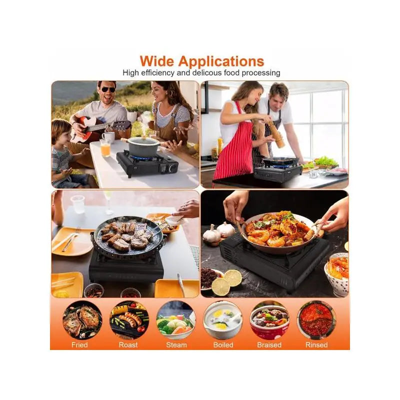 3300W Portable Butane Dual Fuel Camping Stove with Piezo Ignition, Automatic Tank Ejection, Overpressure Cut Off, Carry Case