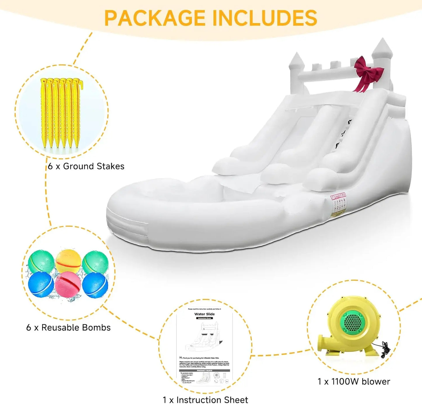 Commercial Grade White Inflatable Water Slide with Splash Pool Bouncy Castle for Adults and Kids Includes Blower Customization