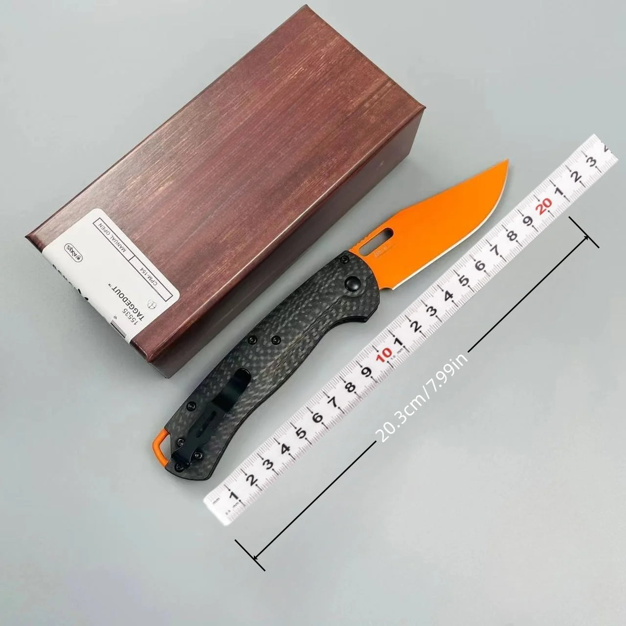 Multi functional folding knife, durable orange D2 steel blade, carbon fiber handle, men's gift, knife enthusiast collector