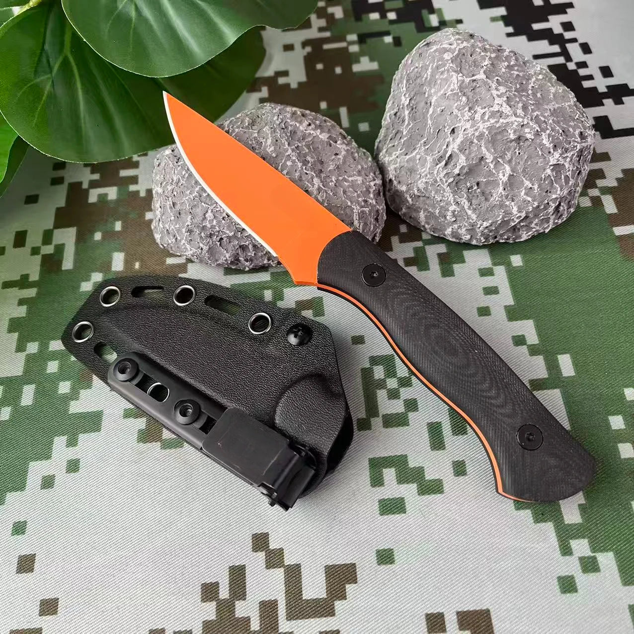 Outdoor Camping Hunting Multifunctional Fixed Knife with Sheath G10 Handle EDC Knife Wild Survival Adventure Rescue Utility Tool