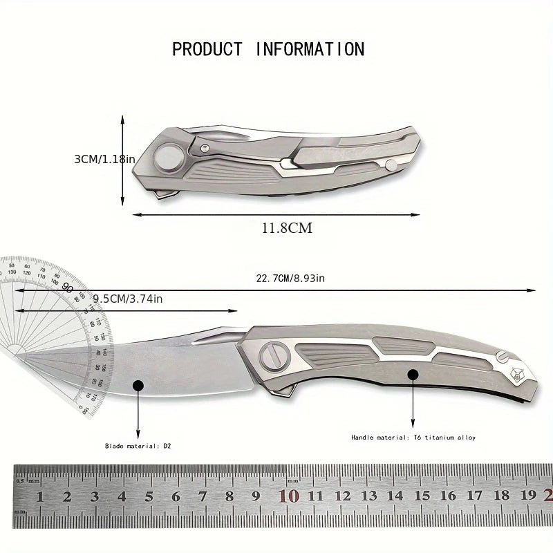 High Quality EDC Folding Pocket Knife D2 Blade Titanium Alloy Grey Handle Slim Hiking Survival Outdoor Wilderness Hand Knives