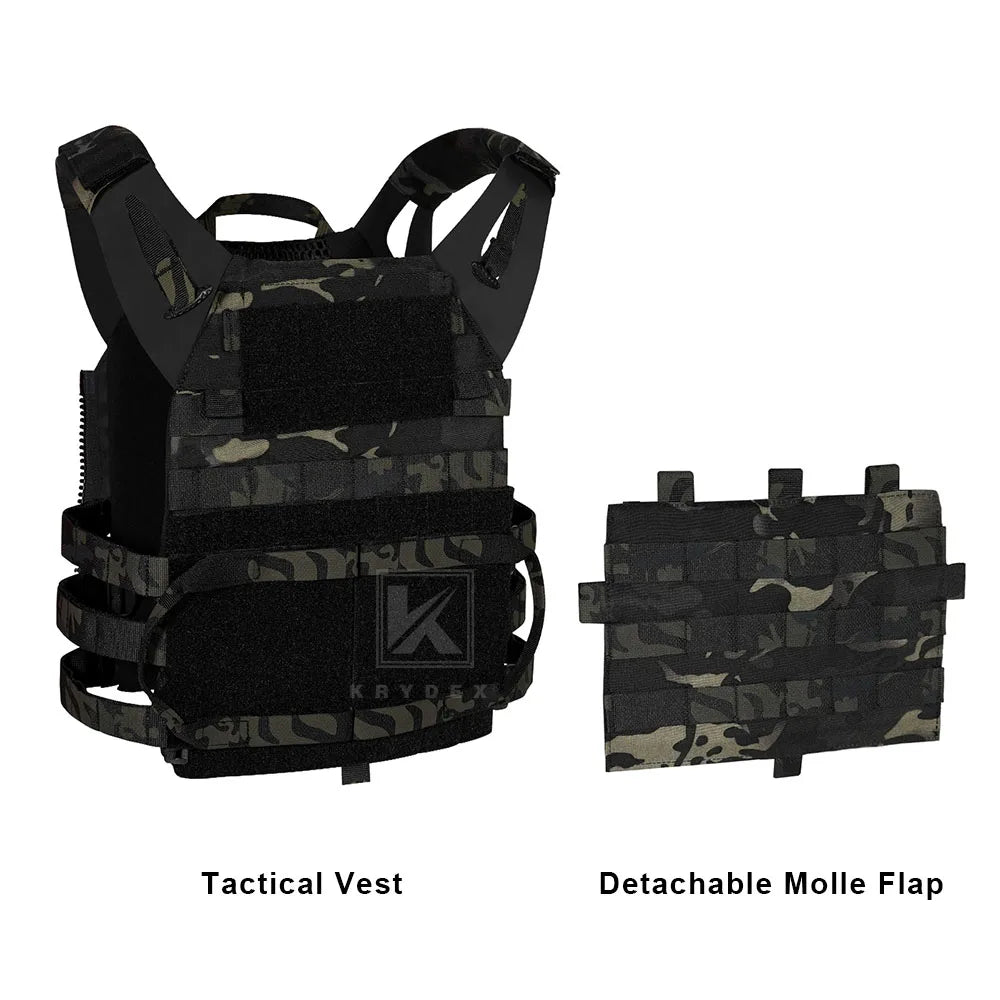 KRYDEX 500D Nylon Tactical Vest Jumpable Plate Carrier MOLLE Front Flap Panel Backpack Hunting Ranger Green Camo Men's Vest