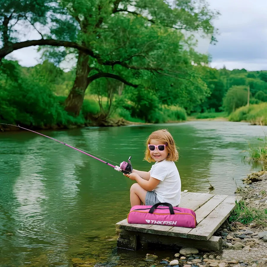 Telescopic Fishing Rod and Reel Combo Set with Lures Tackle Box Foldable Stool and Portable Bag for Ideal Starter Kit for Boys