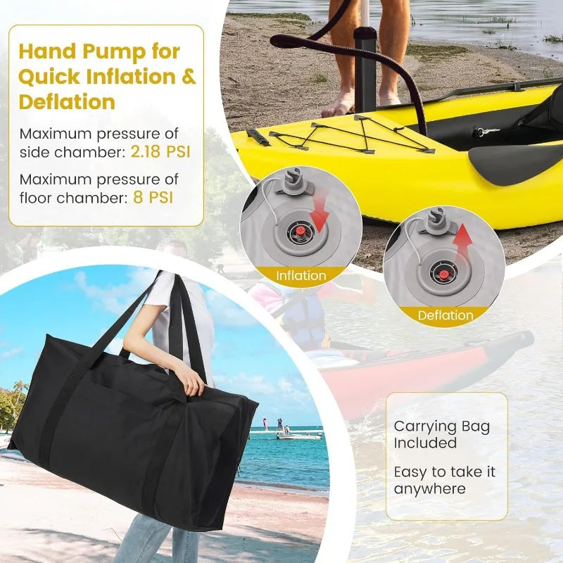 GYMAX Inflatable Kayak, 12.5Ft 507lbs Tandem Kayak with 2 Aluminum Paddles, 2 Padded Seats,Footrests, 2 Fins,Hand Pump,Carry Bag