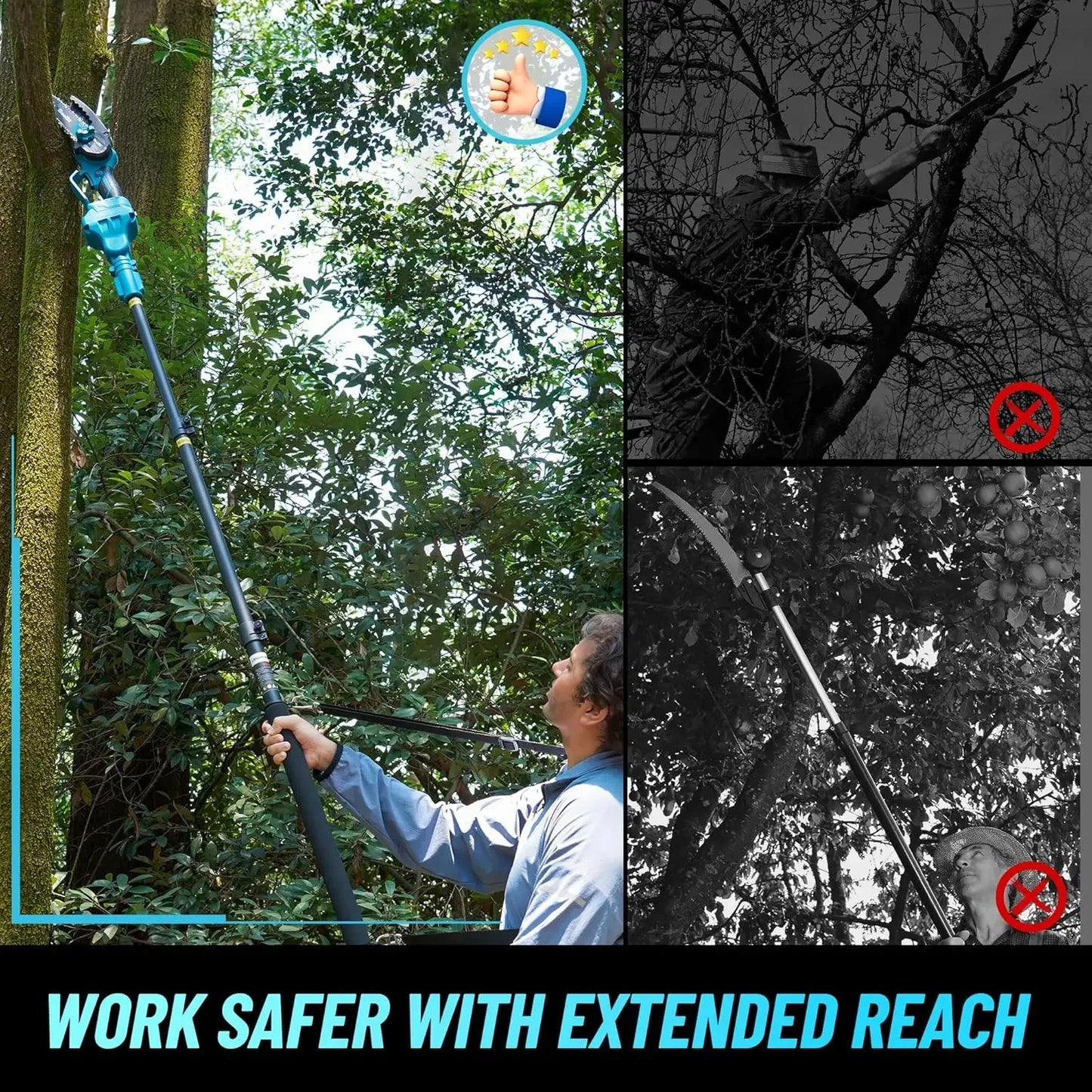 Seesii PS610 Cordless Pole Saw Mini Chainsaw 6-Inch Brushless 2-IN-1 Chain Saw 16-Foot MAX Reach Tree Saw for Wood Cutting