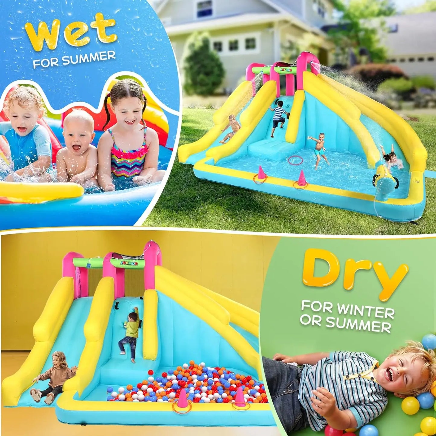 Inflatable Water Slide with 20FT Lawn Water Slide and Bodyboard, Water Slides for Kids Backyard w/Sprinkler and Pool, 1min Blow