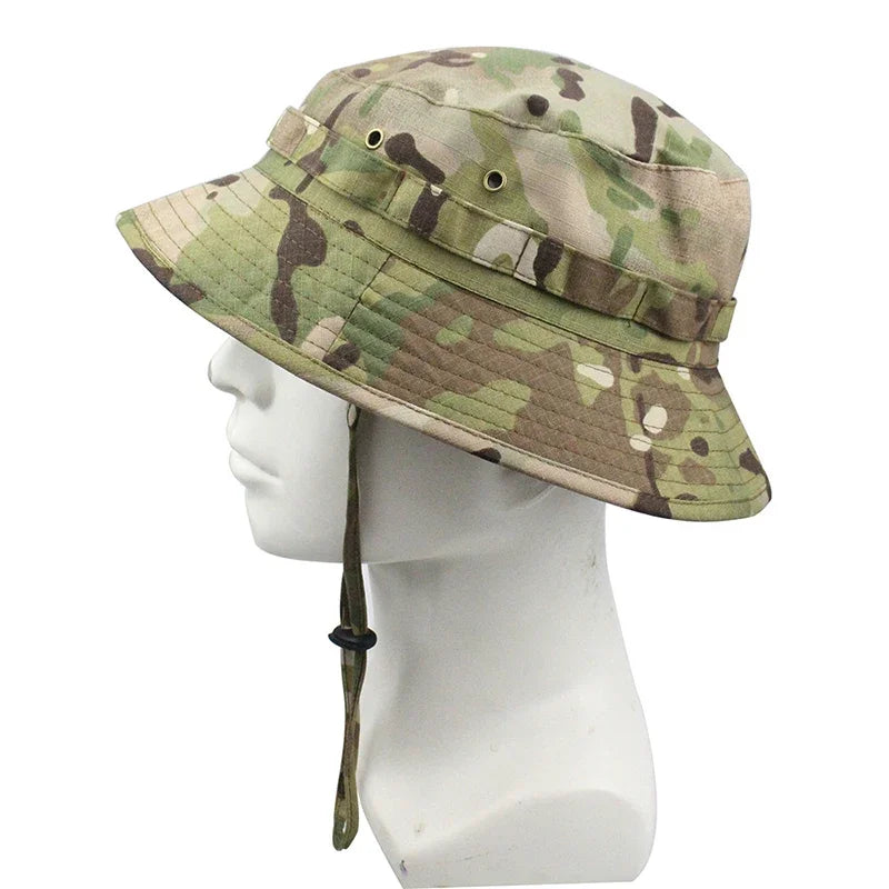 Men's Panama Hat Bucket Hat Tactical Sunscreen Camouflage Outdoor Travel Climbing Fishing Caps Training Beach Men's Hiking Hat