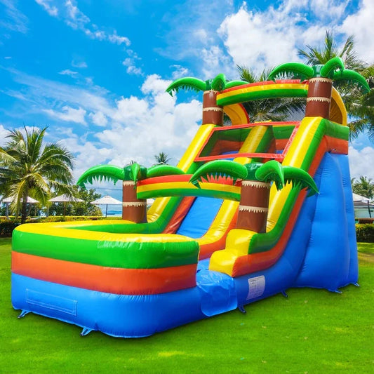 14 FT GOOSH Tropical Paradise Commercial-Grade Inflatable Water Slide with Splash Pool – Fun Palm Tree Design for Kids & Adults