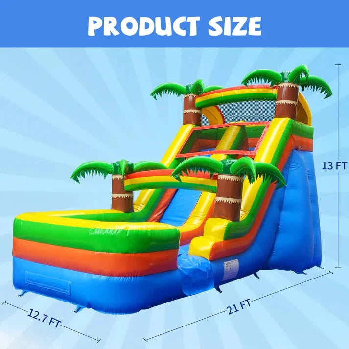 14 FT GOOSH Tropical Paradise Commercial-Grade Inflatable Water Slide with Splash Pool – Fun Palm Tree Design for Kids & Adults