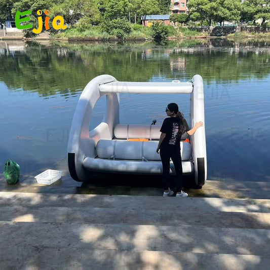 Stock Inflatable Catamaran Pontoon Boat Tubes with Steering & Fishing Rod Holder Electric House Boat For Ocean Lake Water Play