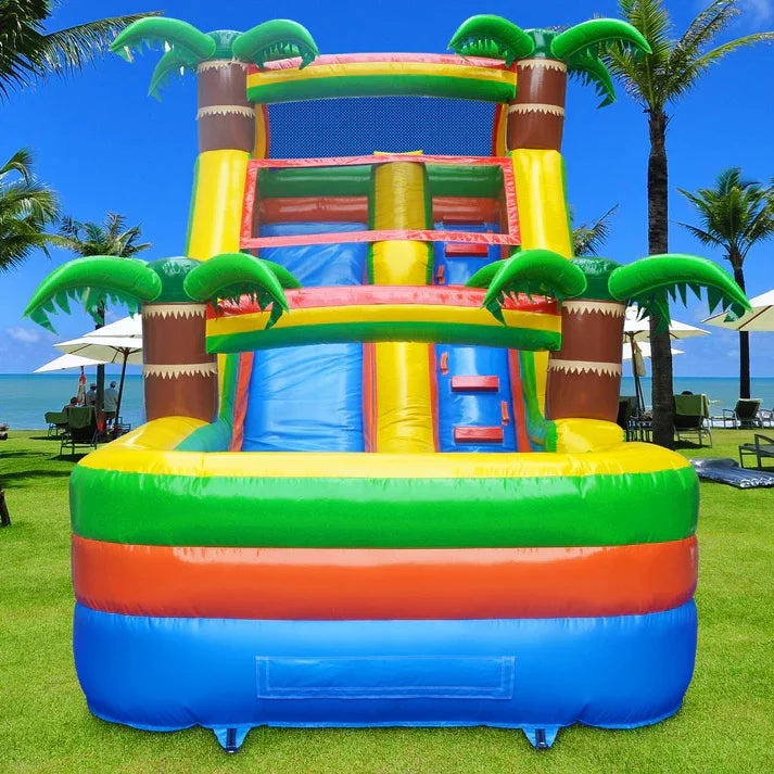 14 FT GOOSH Tropical Paradise Commercial-Grade Inflatable Water Slide with Splash Pool – Fun Palm Tree Design for Kids & Adults