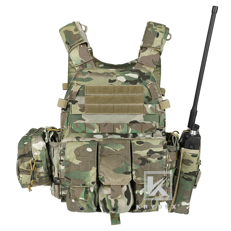 KRYDEX 500D Tactical Modular Vest W/ Triple Magazine Radio Dump Pouch For Airsoft Hunting Combat MOLLE Plate Carrier 6094 Vest