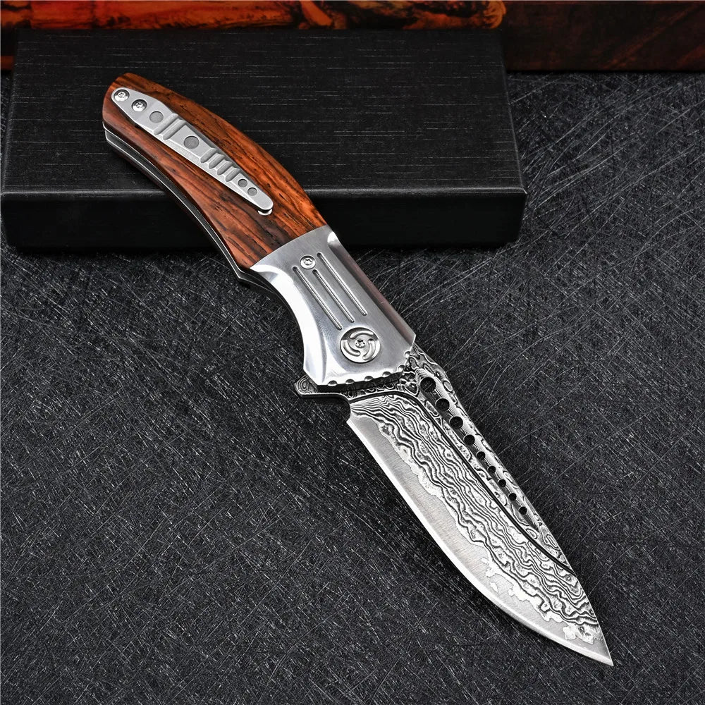 VG10 Damascus Flipper Folding Knife Tactical Outdoor Camping Survival Hunting EDC Self Defense Pocket Jackknife Navaja