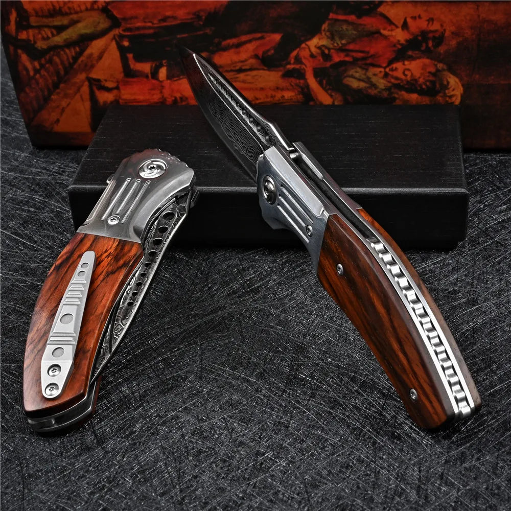 VG10 Damascus Flipper Folding Knife Tactical Outdoor Camping Survival Hunting EDC Self Defense Pocket Jackknife Navaja