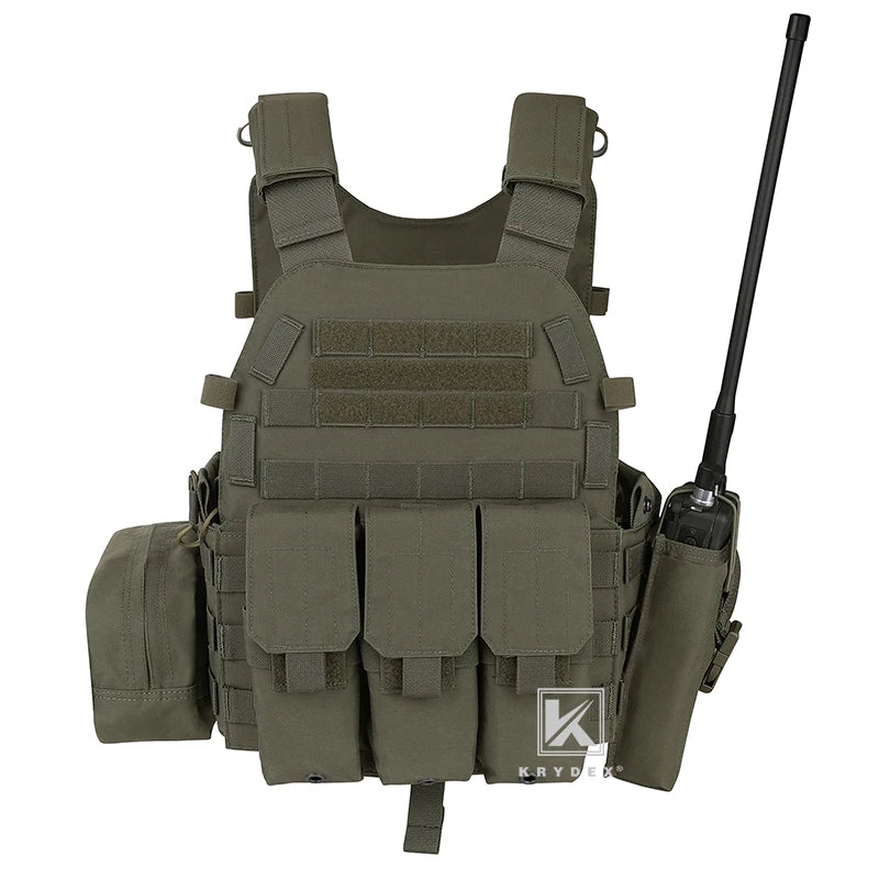 KRYDEX 500D Tactical Modular Vest W/ Triple Magazine Radio Dump Pouch For Airsoft Hunting Combat MOLLE Plate Carrier 6094 Vest