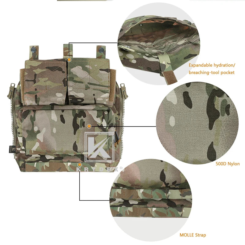 KRYDEX Tactical Zip On Backpack Panel Pouch For CPC NCPC AVS JPC 2.0 Plater Carrier Vest Coma Hunting Airsoft Combat Bag