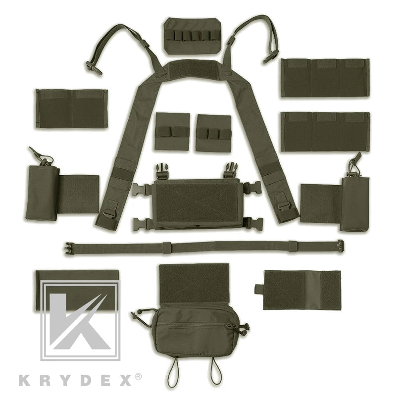 KRYDEX MK3 MK4 Micro Fight Chassis Chest Rig Modular Airsoft Hunting Combat Tactical Carrier Vest w/ 5.56 7.62 Magazine Pouch
