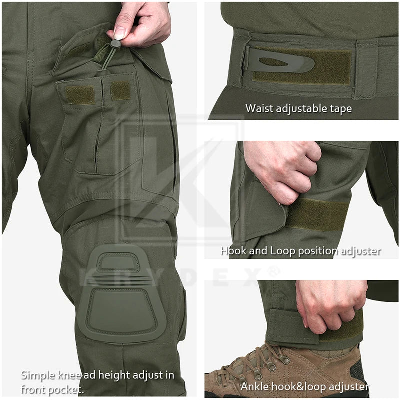 KRYDEX Tactical Combat Pants With Knee Pads For Hunting Outdoor Hiking Men Uniform Trousers Clothes