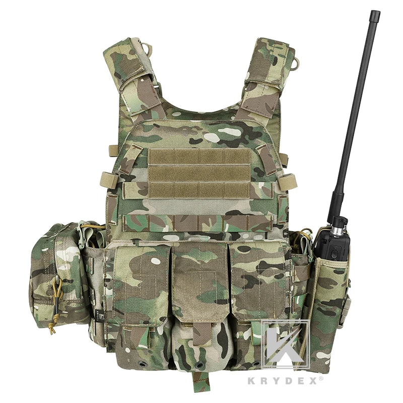 KRYDEX LBT-6094A Tactical Modular Vest Triple Mag/Radio/Dump Pouch Airsoft Hunting Battle Plate Carrier MOLLE Vest Camo MC