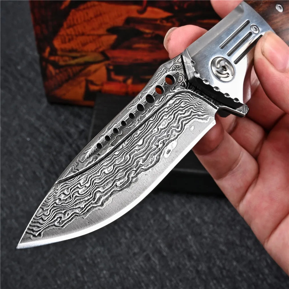 VG10 Damascus Flipper Folding Knife Tactical Outdoor Camping Survival Hunting EDC Self Defense Pocket Jackknife Navaja