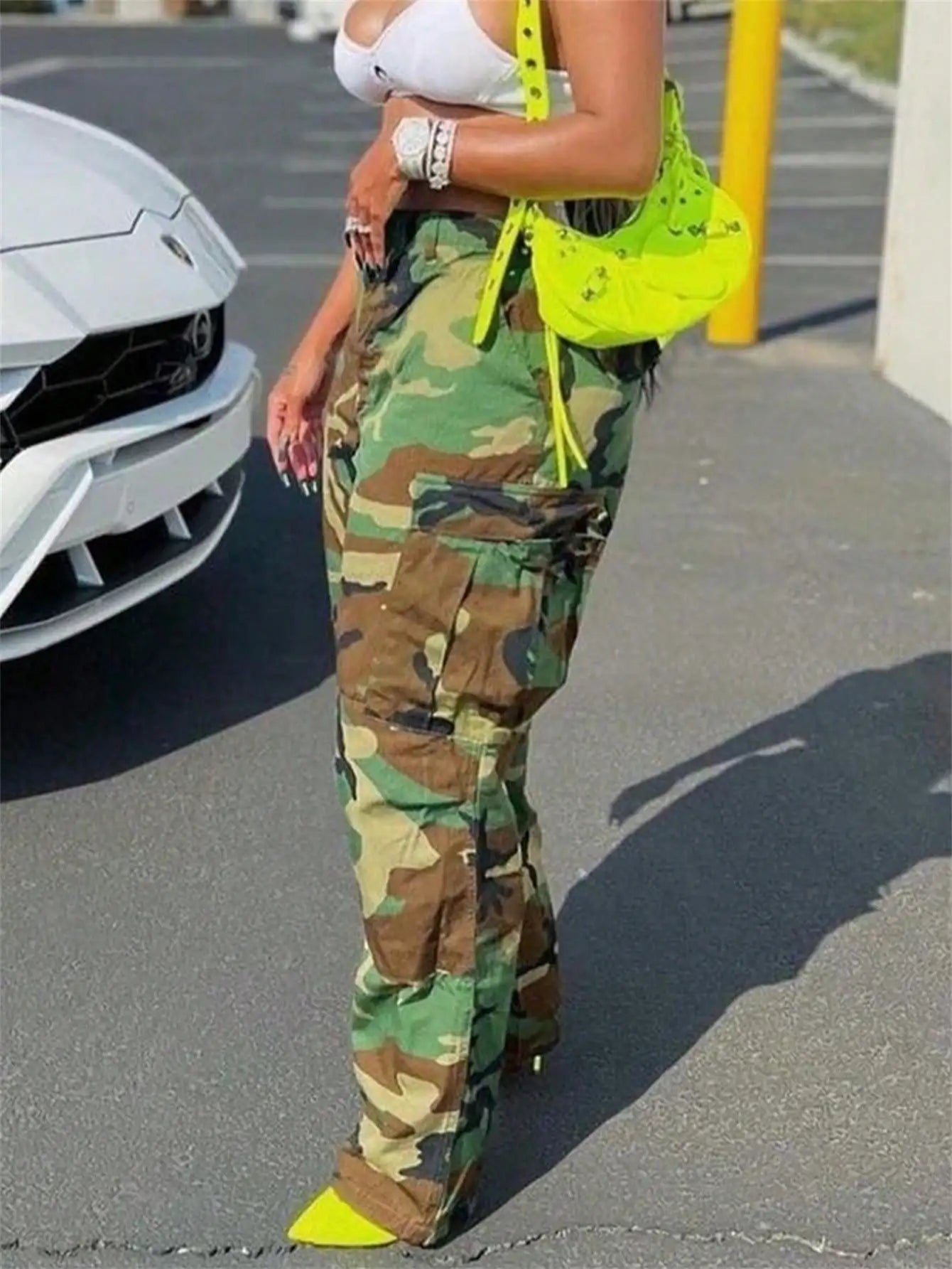 2025 Newest Christmas Gift Ladies Camouflage Cargo High Waist Pants Camouflage Military Stretch Pants With Pocket New Year Warm