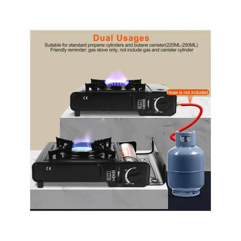 3300W Portable Butane Dual Fuel Camping Stove with Piezo Ignition, Automatic Tank Ejection, Overpressure Cut Off, Carry Case