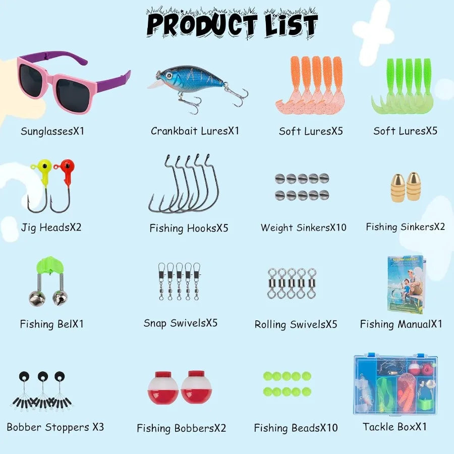 Telescopic Fishing Rod and Reel Combo Set with Lures Tackle Box Foldable Stool and Portable Bag for Ideal Starter Kit for Boys