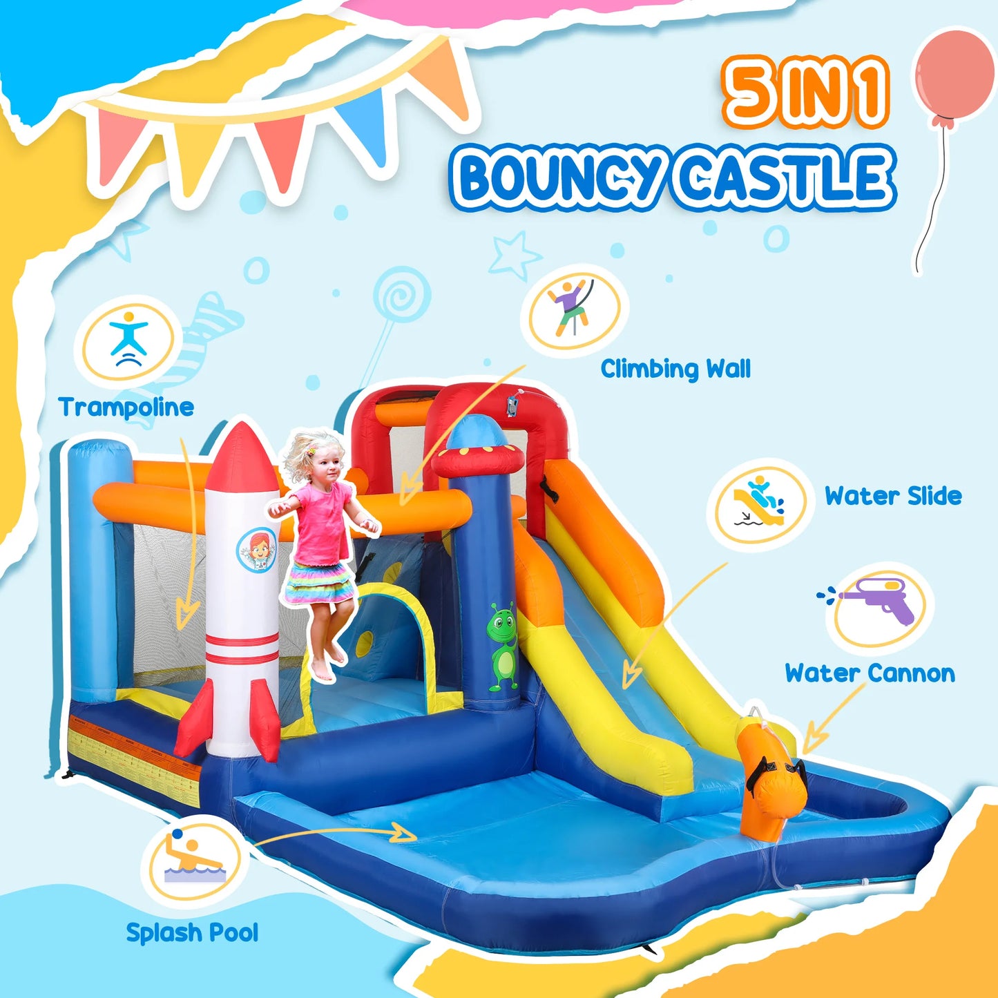 Qaba 8 in 1 Inflatable Bounce House Water Slide with 550W High Power Blower