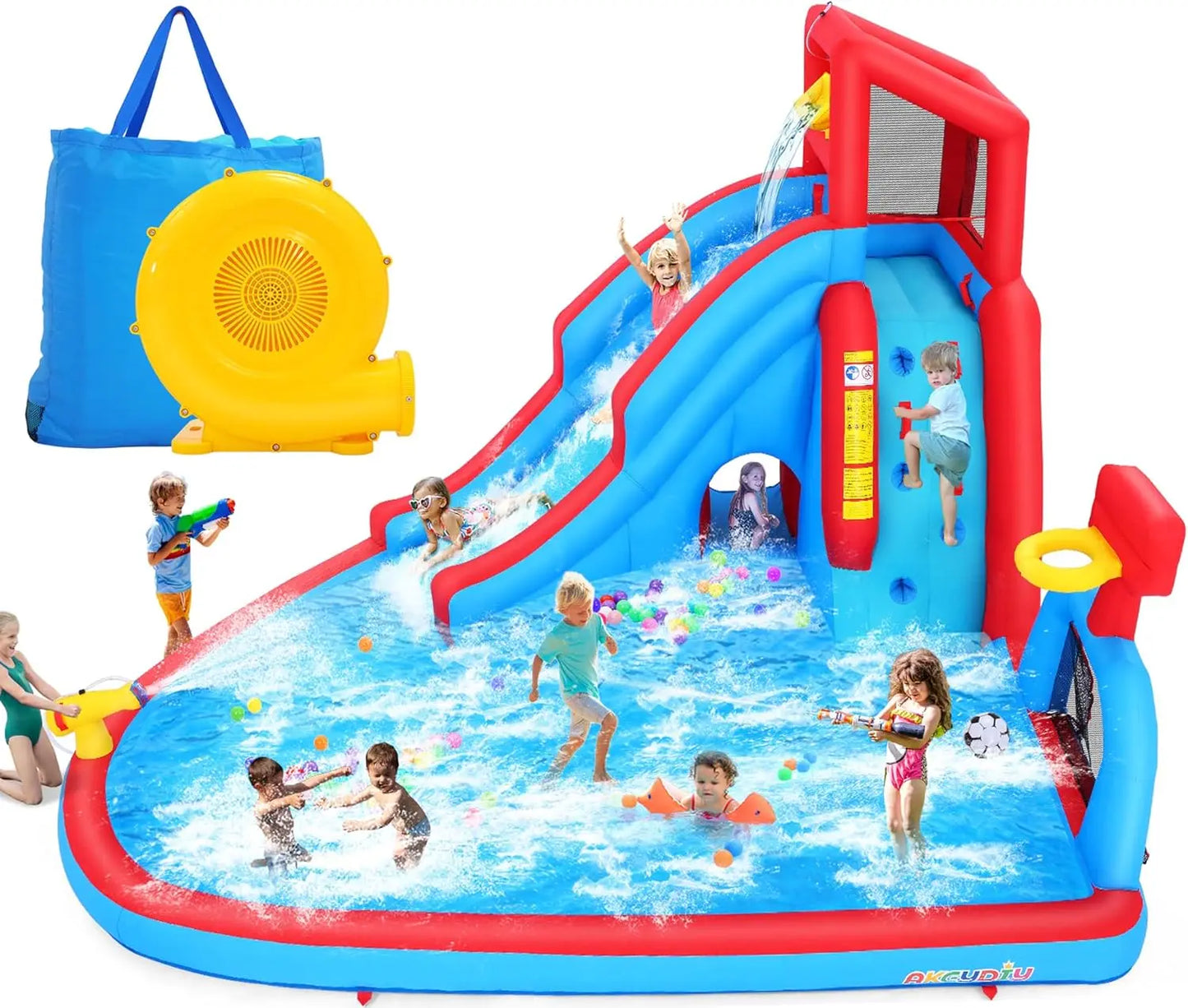 Inflatable Water Slide for Kids Backyard 9-in-1 Blow Up Water Park with 470W Blower, Dump Bucket, Adventure Play Tunnel, Splash