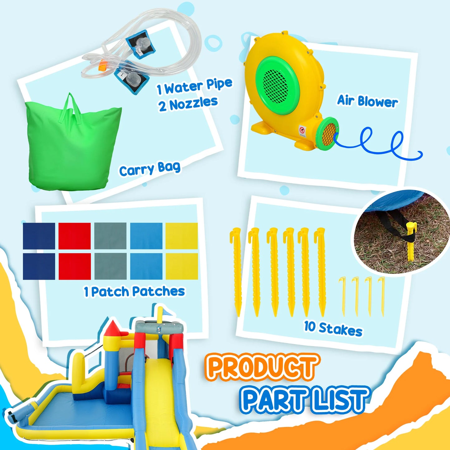 Qaba 6 in 1 Inflatable Water Slide Park with 550W Blower for Kids Ages 3-8