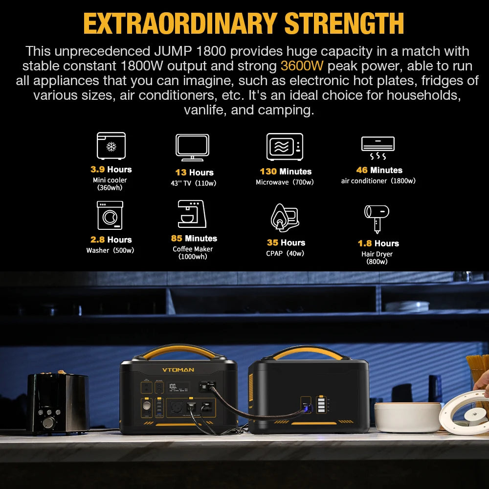 VTOMAN JUMP 2200 / JUMP 1800 Portable Power Station 828/1548Wh LiFeP04 Battery Solar Generator Solar for Home Outdoor Camping