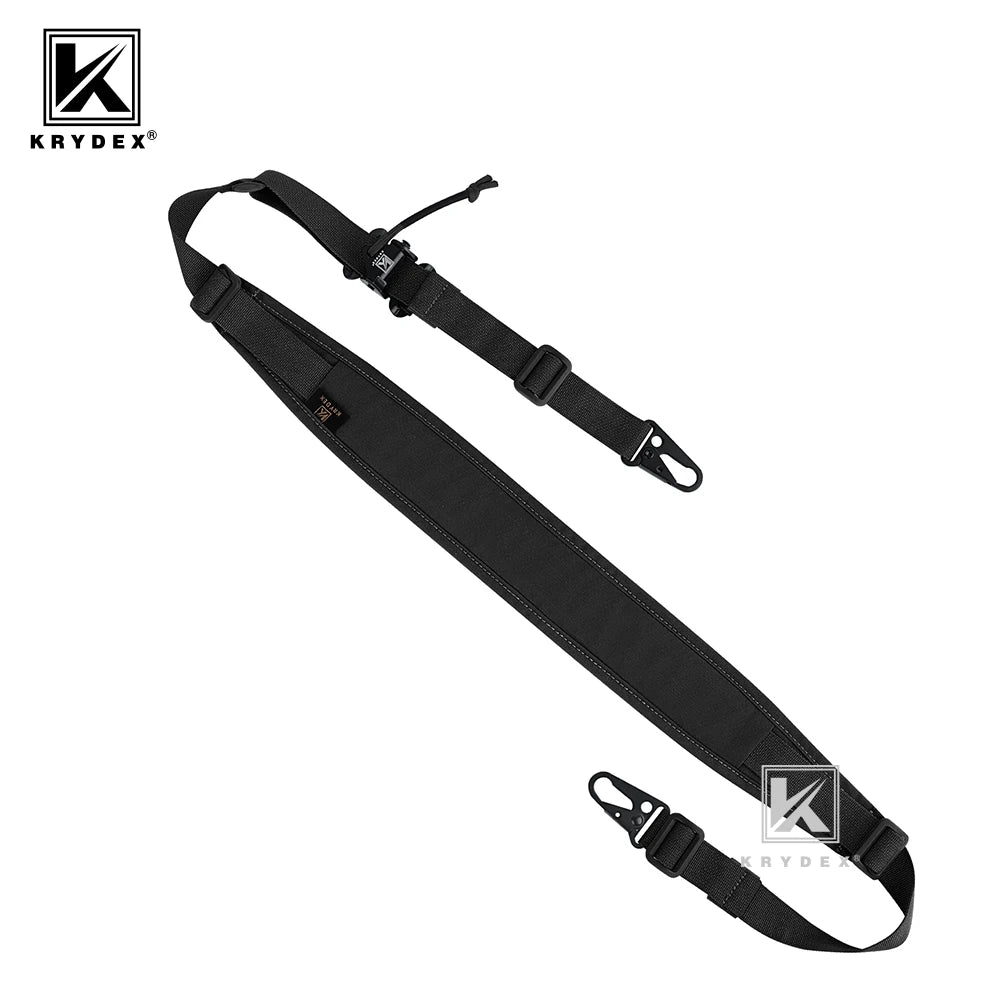 KRYDEX Tactical Rifle Sling Slingster Strap 2 Point / 1 Point 2.25" Modular Removable Padded Belt For Shooting Hunting Black