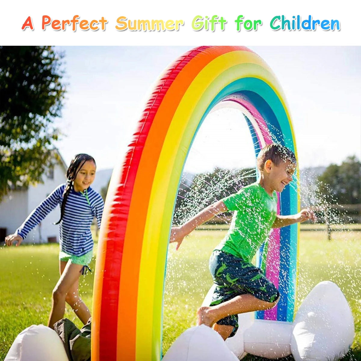 Inflatable Rainbow Sprinkler Backyard Games Summer Outside Water Toy Yard Fun