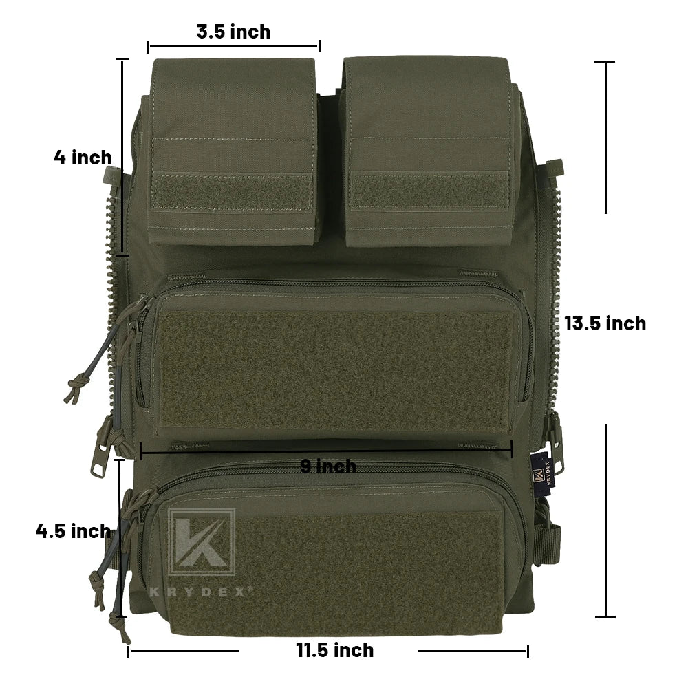 KRYDEX Tactical Modular Back Panel Backpack Zip On Molle Pouch Bag With Mag Pouch for AVS JPC 2.0 CPC Vest Hunting Accessories