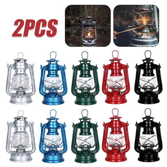 2-1pcs Retro Fuel Camping Lanterns Portable Metal Kerosene Vintage Camp Lamp Hurricane Table Lamps with Handle Yard Tent Light