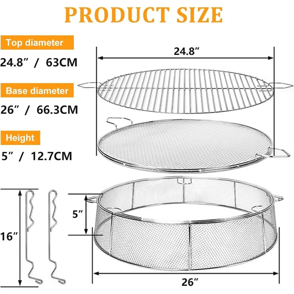 Fire pit shield and cooking grate for Yukon 27 ", 304 stainless steel spark screen cooking grate for Yukon solo stoves