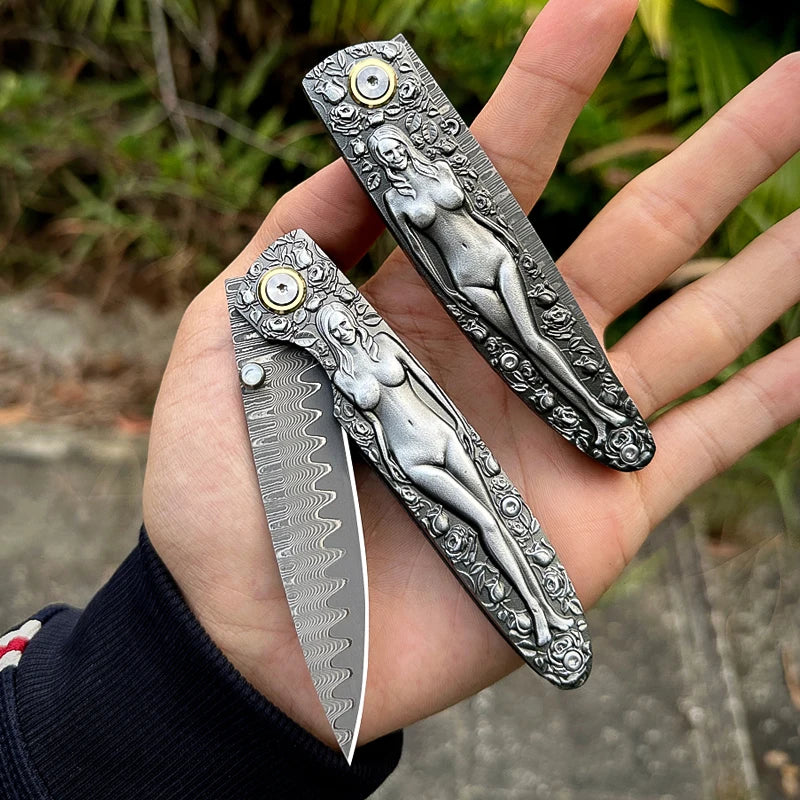 High Quality Damascus Steel Folding Pocket Knife, EDC Men's and Women's Pocket Knife, Hunting Adventure Knife, Utility Knife