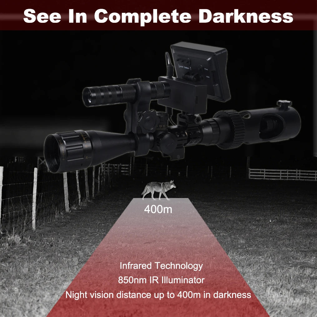 Digital Night Vision Riflescope 850nm Infrared Scope Camera HD 720P Video/Photo Recording with 4.3 inch Screen for Night Hunting