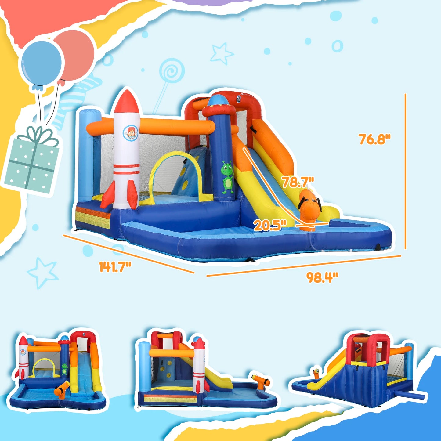 Qaba 8 in 1 Inflatable Bounce House Water Slide with 550W High Power Blower