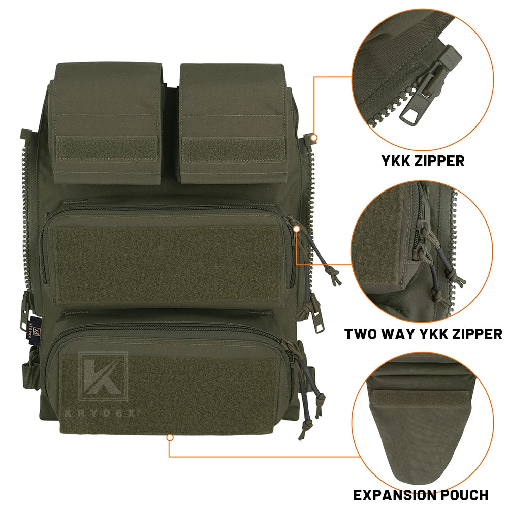 KRYDEX Tactical Modular Back Panel Backpack Zip On Molle Pouch Bag With Mag Pouch for AVS JPC 2.0 CPC Vest Hunting Accessories
