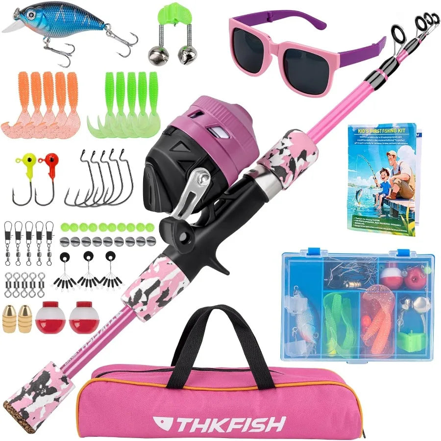 Telescopic Fishing Rod and Reel Combo Set with Lures Tackle Box Foldable Stool and Portable Bag for Ideal Starter Kit for Boys