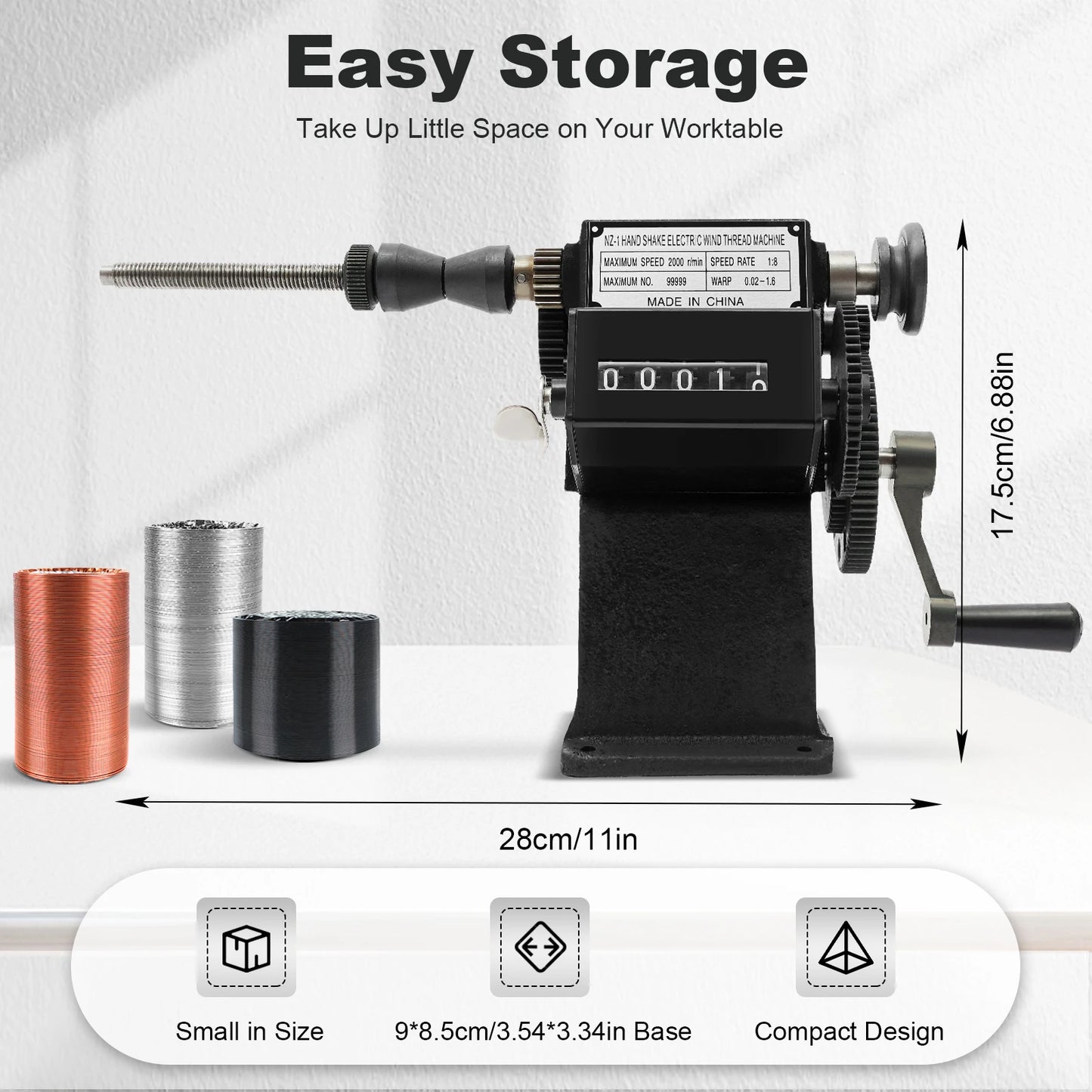 Fishing Line Spooler with Counting Machine, 0-99999 Count Range, Cast Iron Frame, Max Diameter 150mm, Winding Machine for