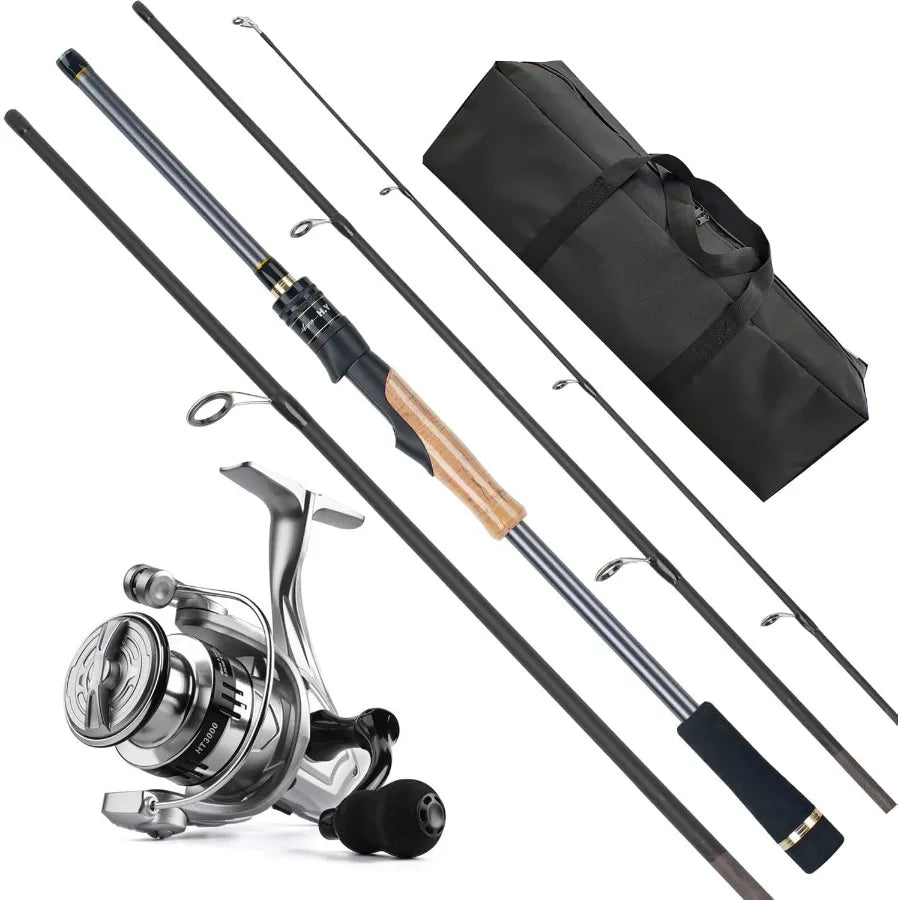 4Piece Carbon Fiber Spinning Rod and Reel Combo for Travel Fishing 7ft Lightweight Braided Line Fishing Setup with Carry Bag Id
