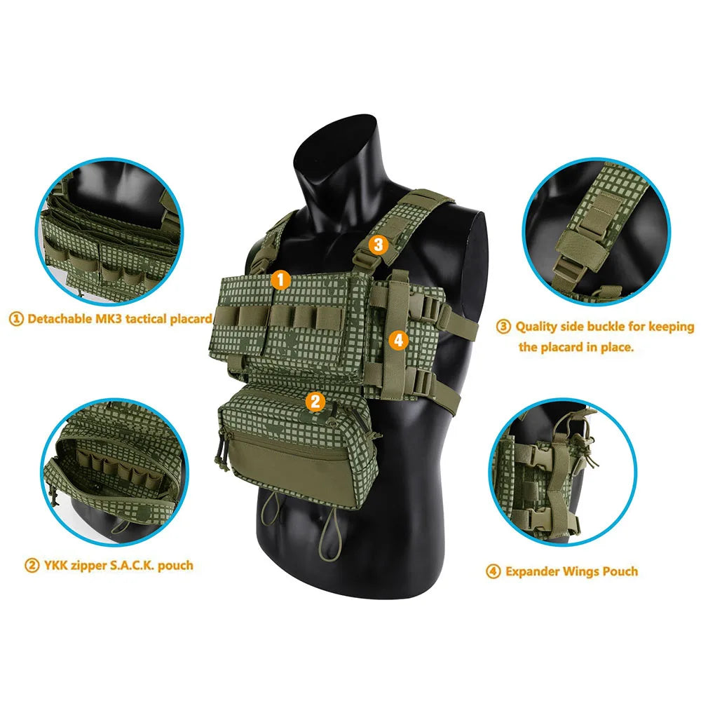 KRYDEX MK3 MK4 Micro Fight Chassis Chest Rig Modular Airsoft Hunting Combat Tactical Carrier Vest w/ 5.56 7.62 Magazine Pouch
