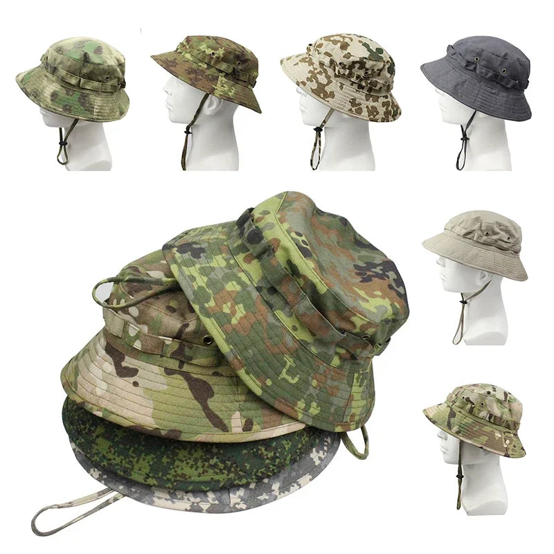 Men's Panama Hat Bucket Hat Tactical Sunscreen Camouflage Outdoor Travel Climbing Fishing Caps Training Beach Men's Hiking Hat